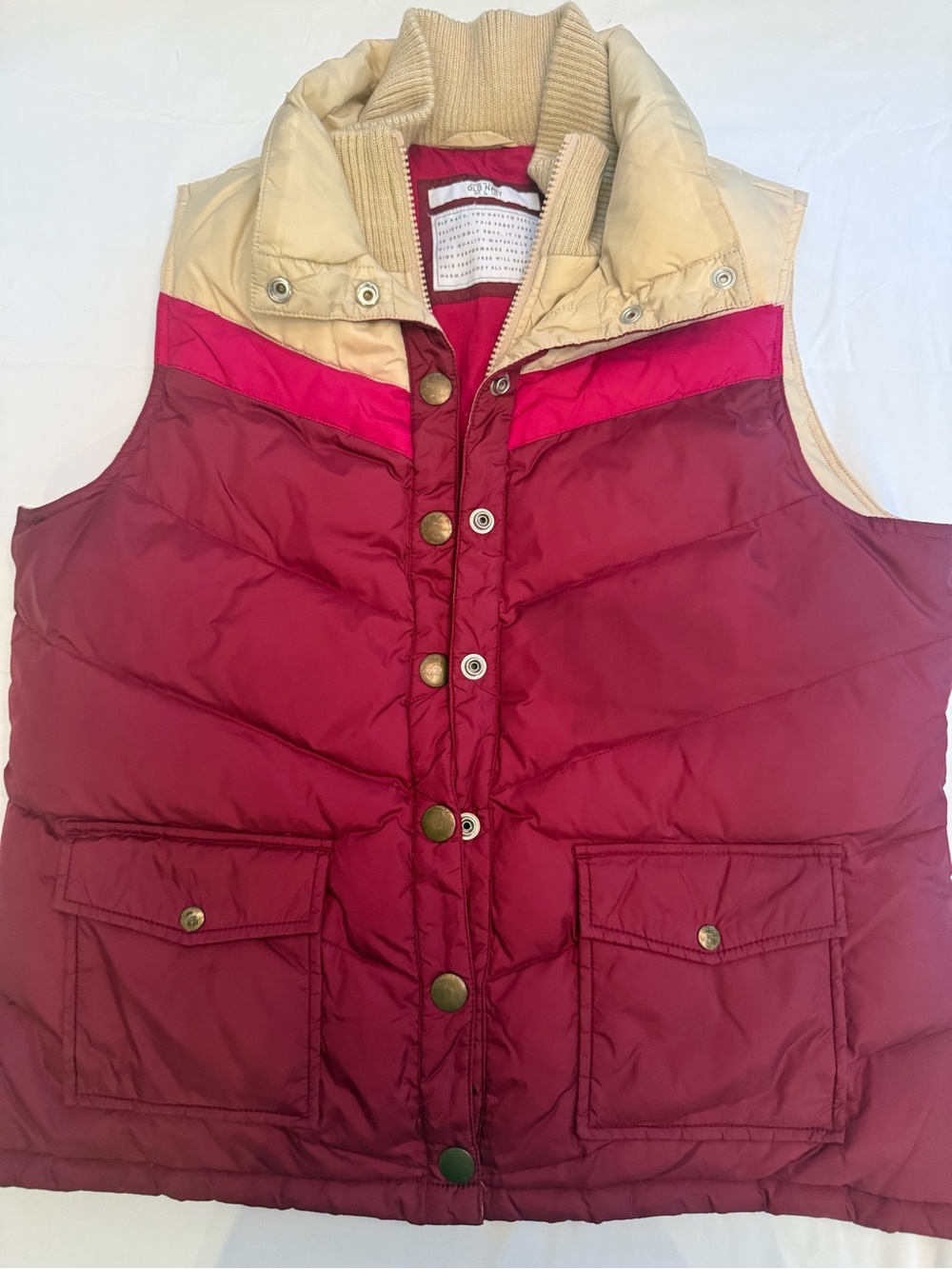 Old Navy Burgundy, Pink & Cream Quilted Puffer Vest